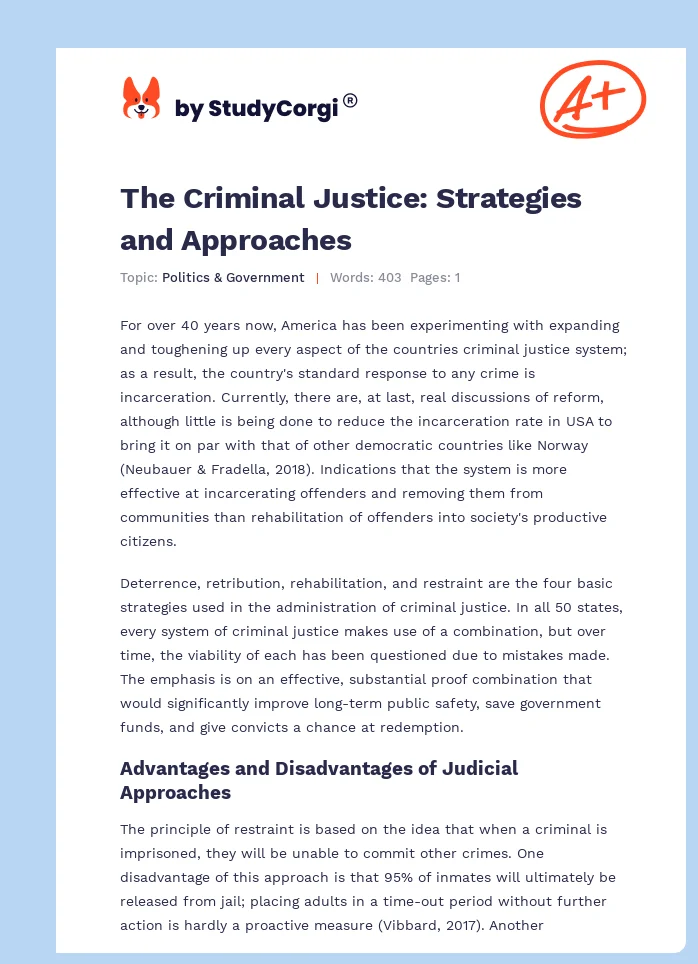 The Criminal Justice: Strategies and Approaches. Page 1