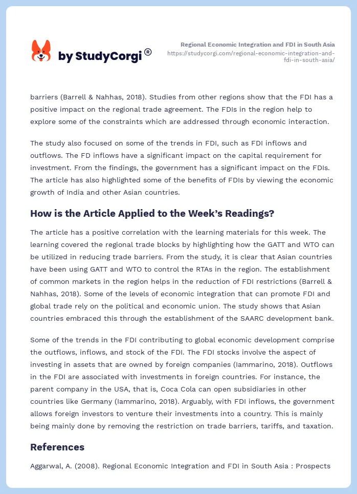 Regional Economic Integration and FDI in South Asia. Page 2