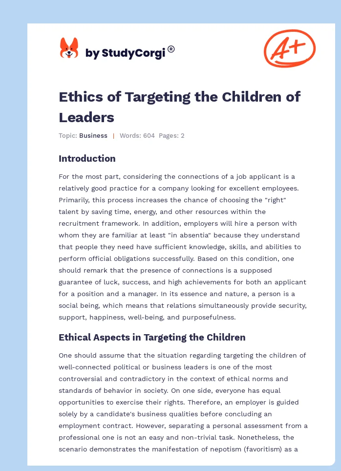 Ethics of Targeting the Children of Leaders. Page 1