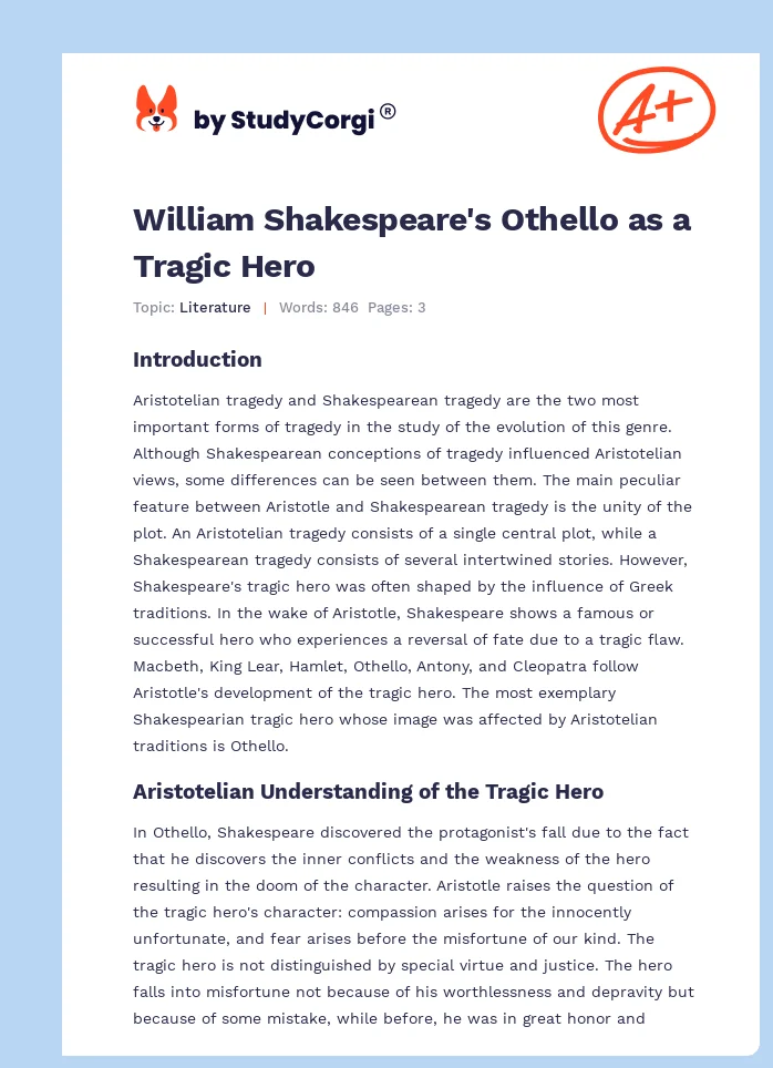 William Shakespeare's Othello as a Tragic Hero. Page 1