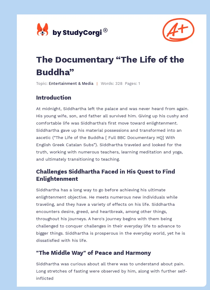 The Documentary “The Life of the Buddha”. Page 1