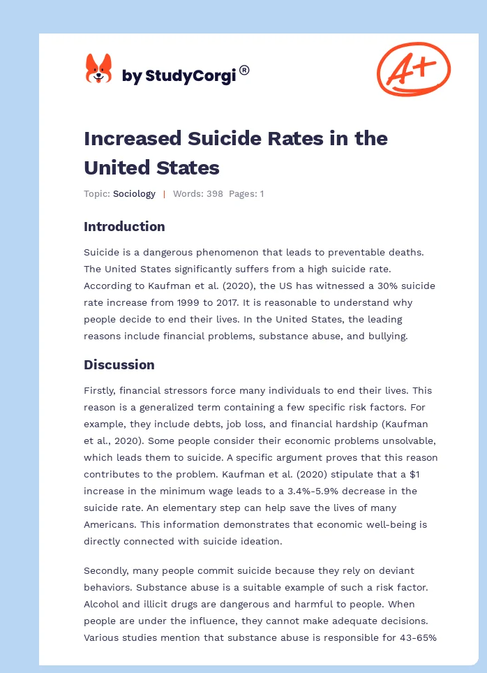 Increased Suicide Rates in the United States. Page 1
