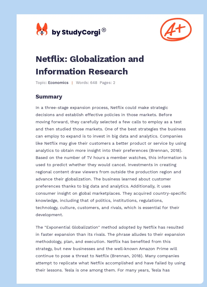 Netflix: Globalization and Information Research. Page 1