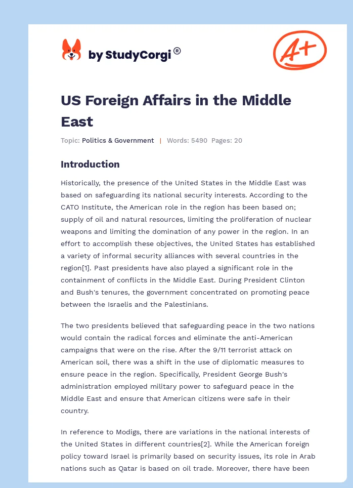 US Foreign Affairs in the Middle East. Page 1