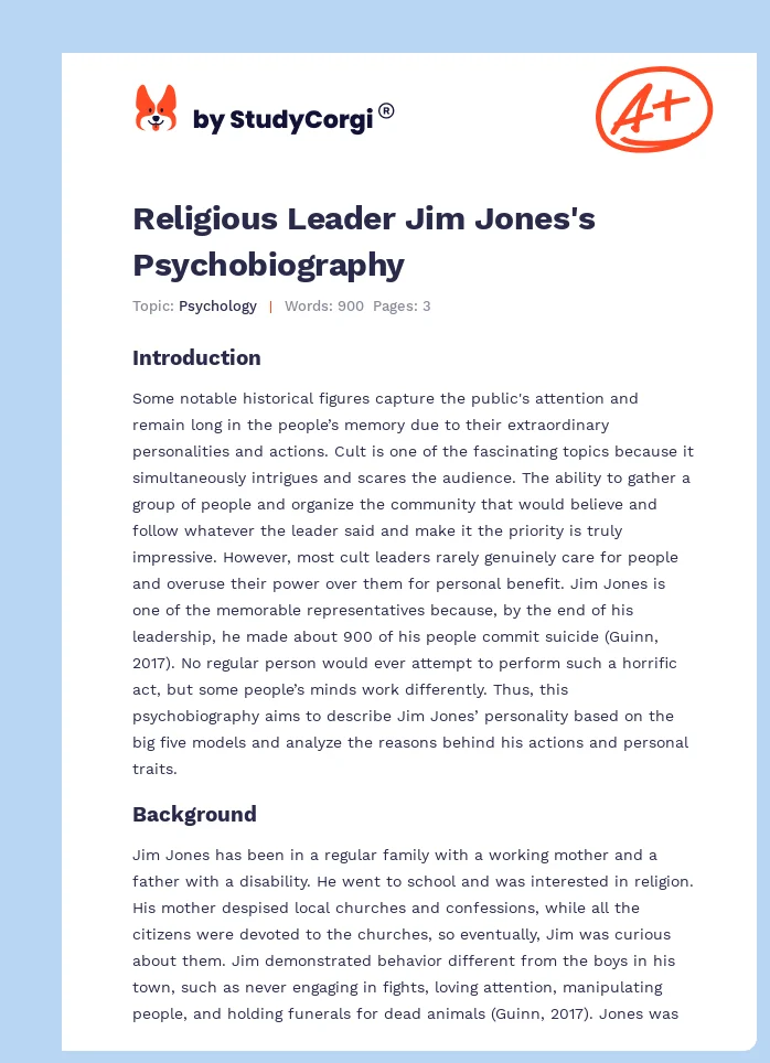 Religious Leader Jim Jones's Psychobiography. Page 1