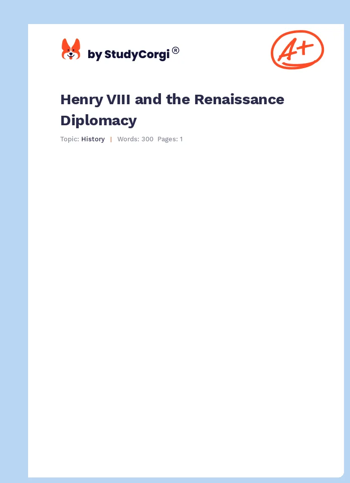 Henry VIII and the Renaissance Diplomacy. Page 1