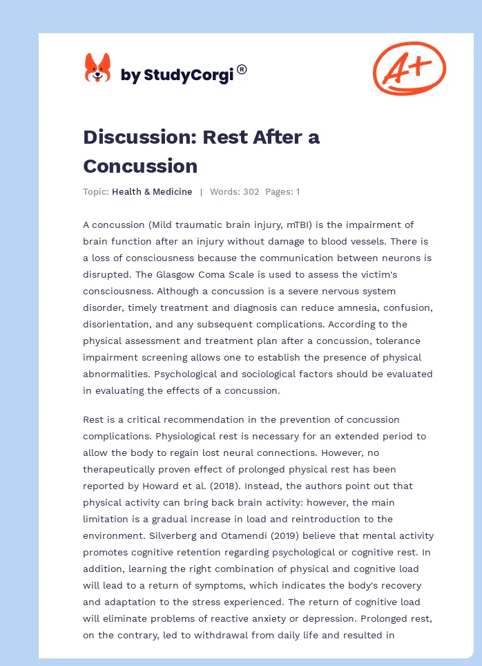 Discussion: Rest After a Concussion. Page 1