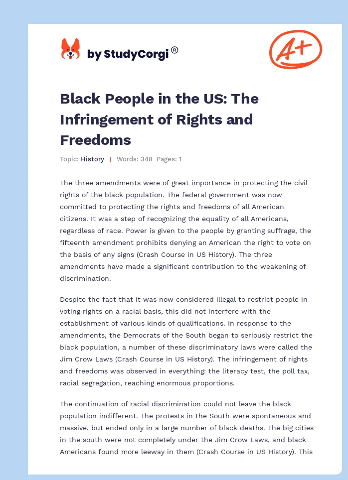 Black People in the US: The Infringement of Rights and Freedoms. Page 1