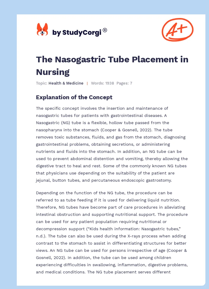 The Nasogastric Tube Placement in Nursing. Page 1