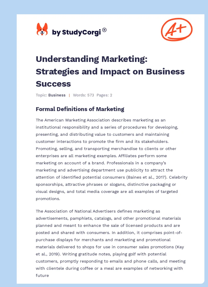 Understanding Marketing: Strategies and Impact on Business Success. Page 1