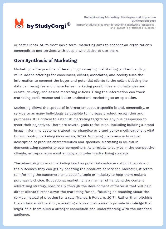 Understanding Marketing: Strategies and Impact on Business Success. Page 2
