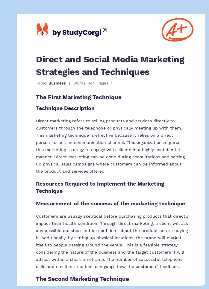 Direct and Social Media Marketing Strategies and Techniques. Page 1