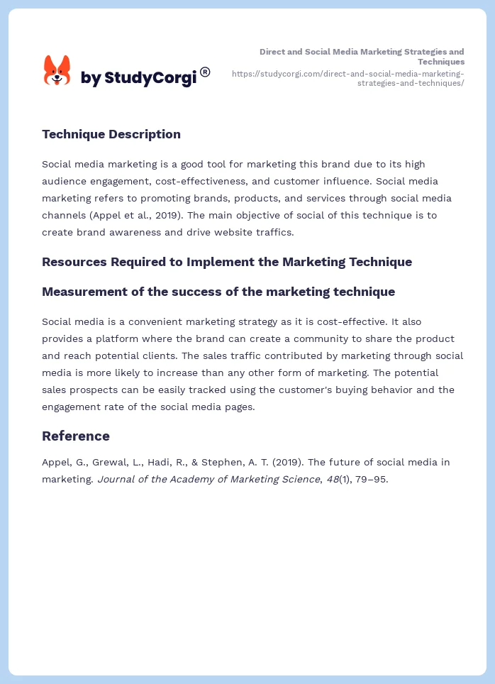 Direct and Social Media Marketing Strategies and Techniques. Page 2