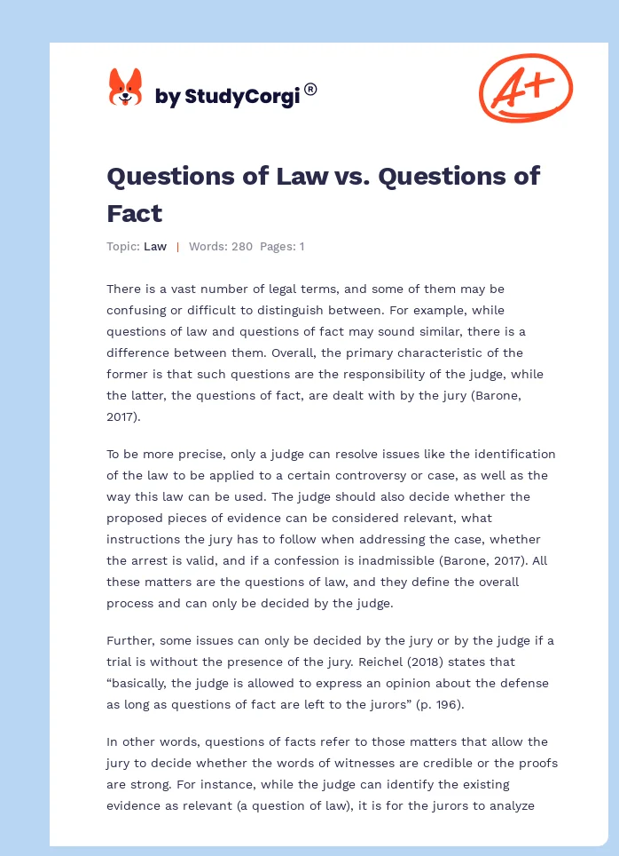 Questions of Law vs. Questions of Fact. Page 1