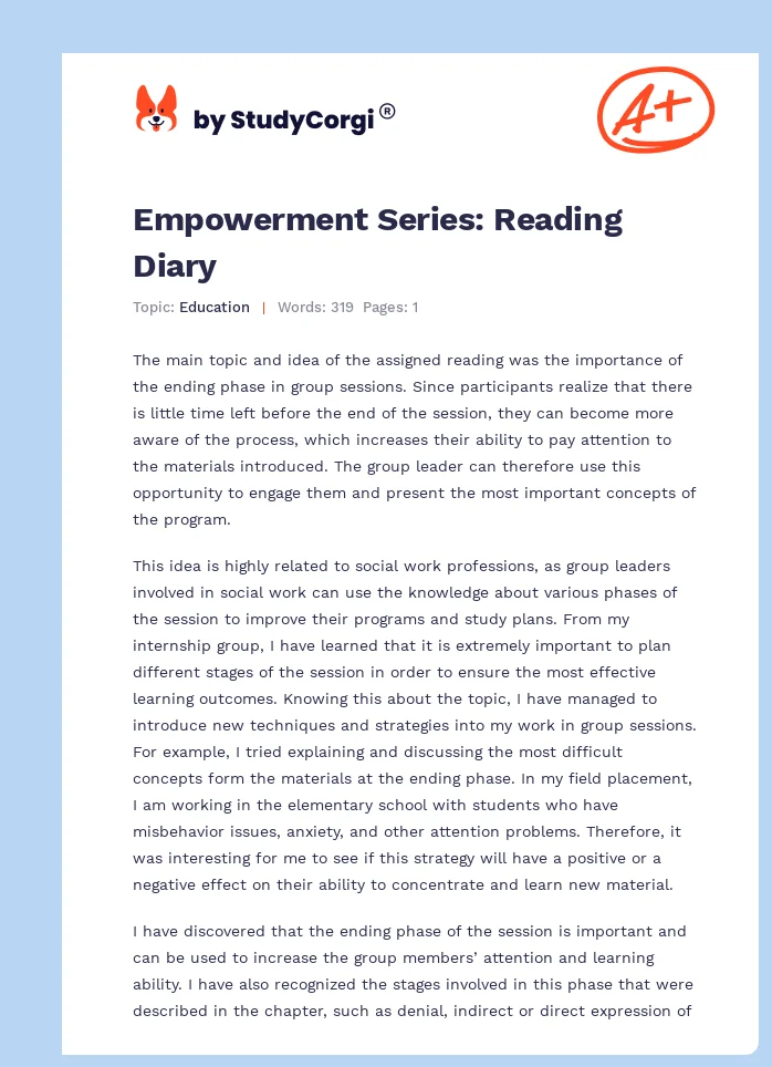 Empowerment Series: Reading Diary. Page 1
