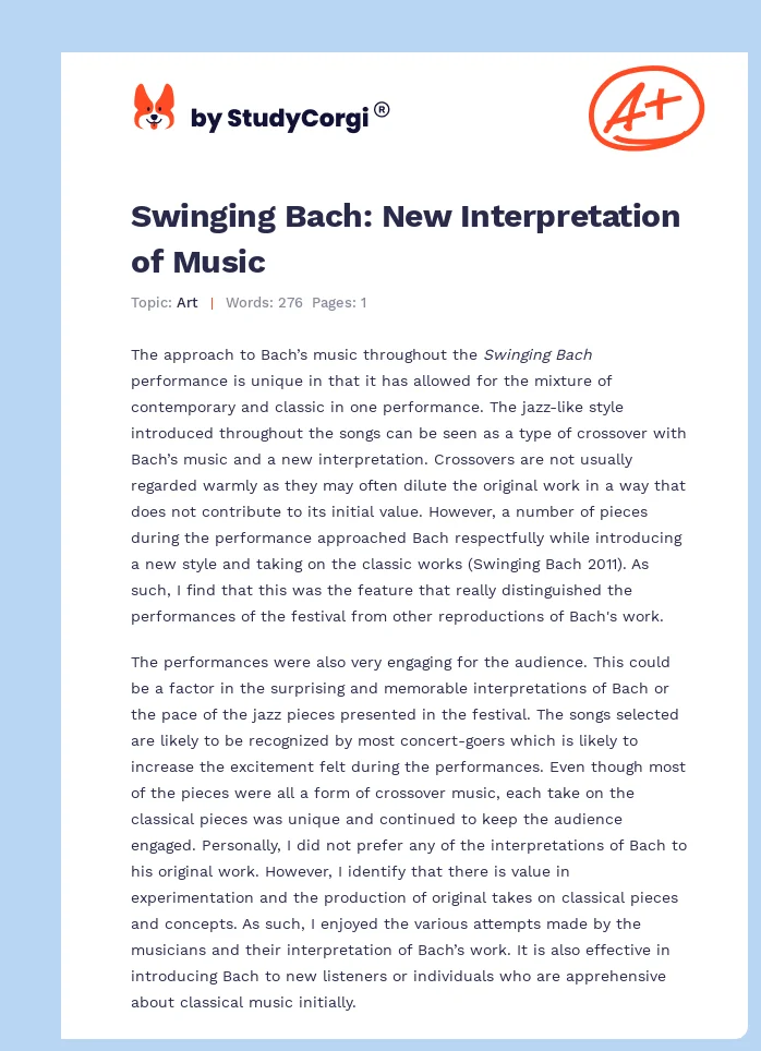 Swinging Bach: New Interpretation of Music. Page 1