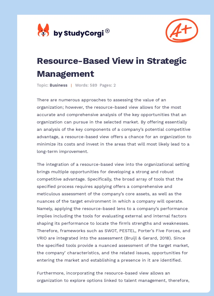 Resource-Based View in Strategic Management. Page 1
