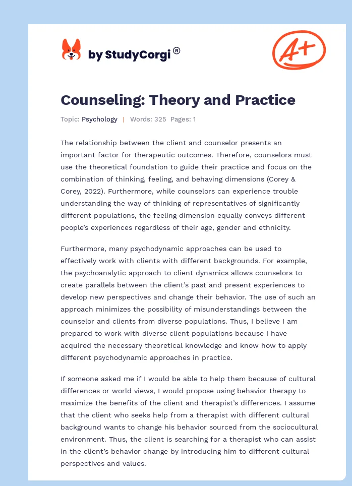 Counseling: Theory and Practice. Page 1