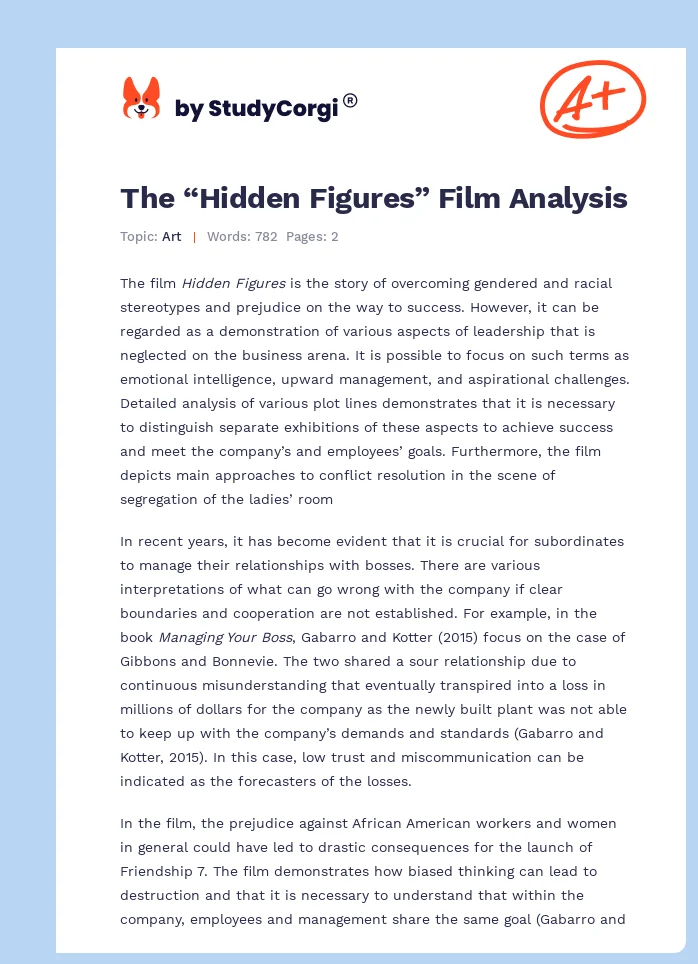 The “Hidden Figures” Film Analysis. Page 1