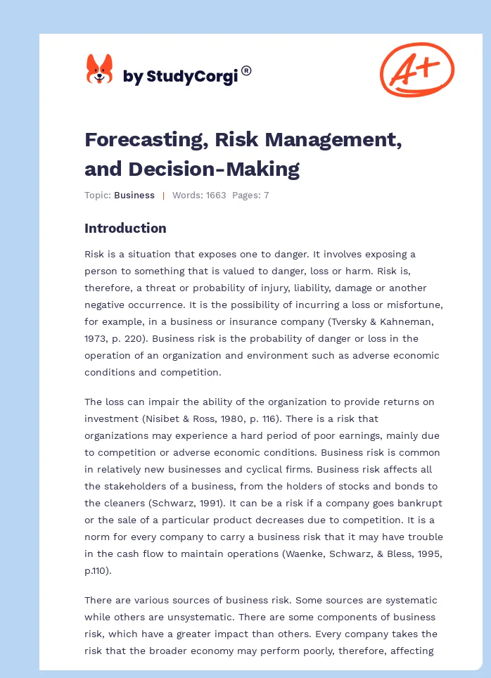 Forecasting, Risk Management, and Decision-Making. Page 1