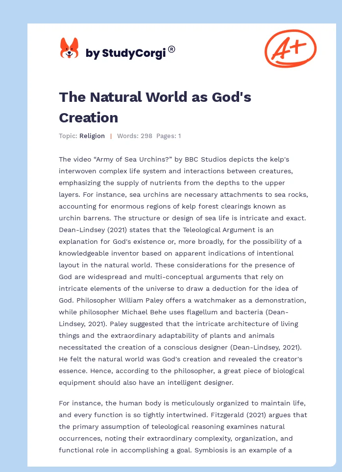 The Natural World as God's Creation. Page 1