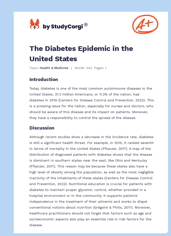 The Diabetes Epidemic in the United States. Page 1