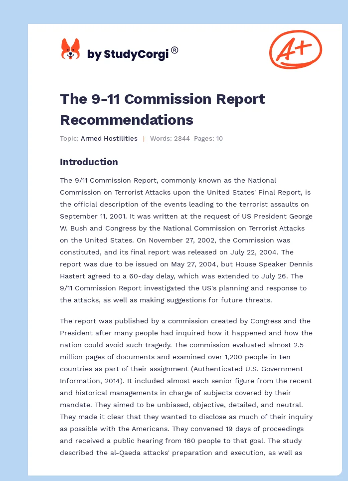 The 9-11 Commission Report Recommendations. Page 1