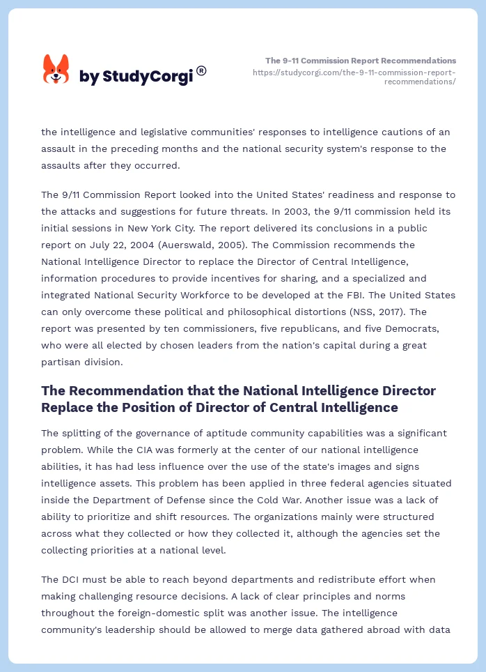 The 9-11 Commission Report Recommendations. Page 2