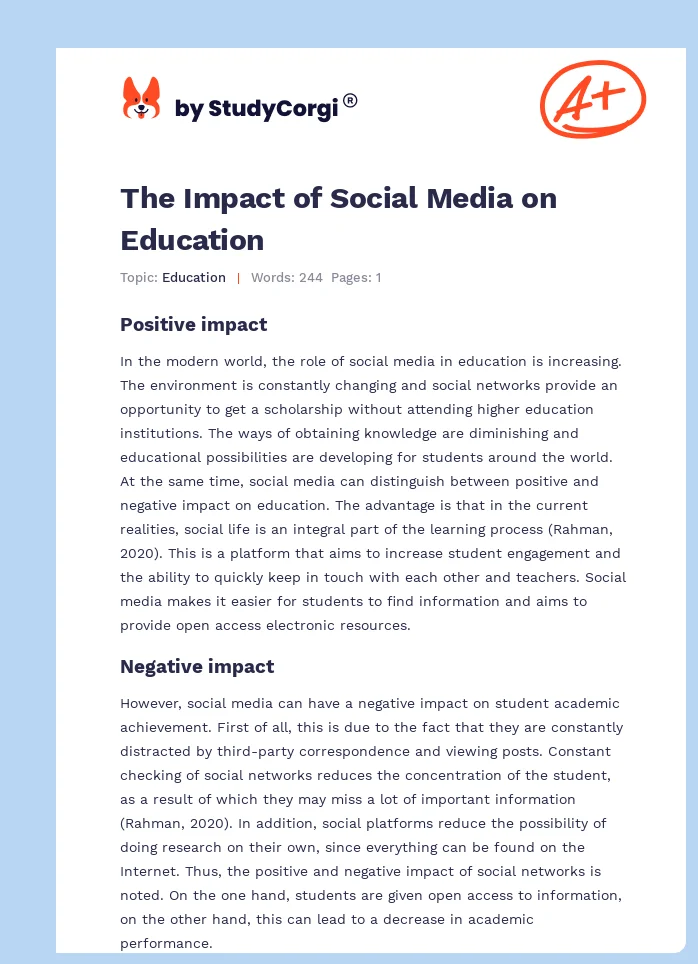 The Impact of Social Media on Education. Page 1