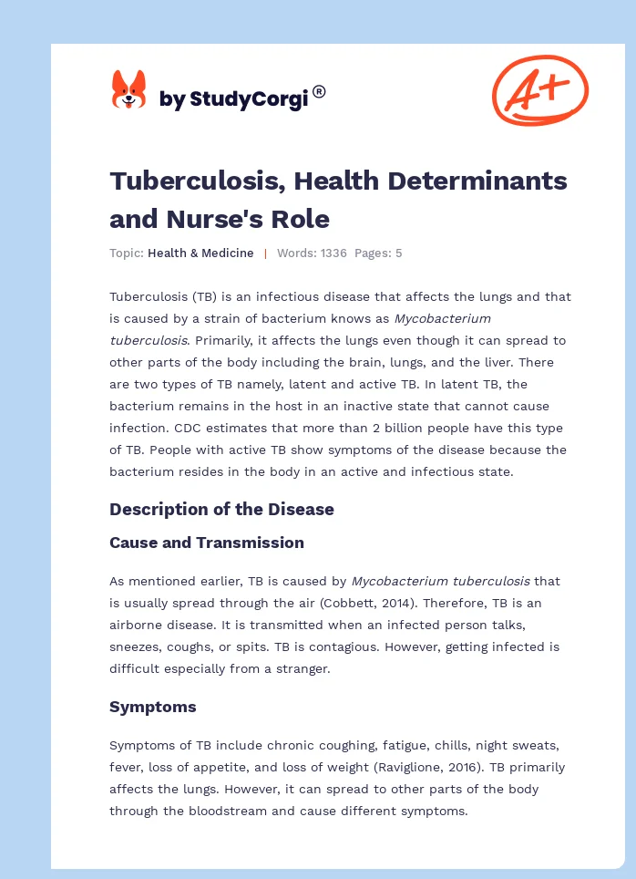 Tuberculosis, Health Determinants and Nurse's Role. Page 1