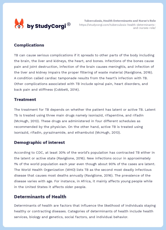 Tuberculosis, Health Determinants and Nurse's Role. Page 2