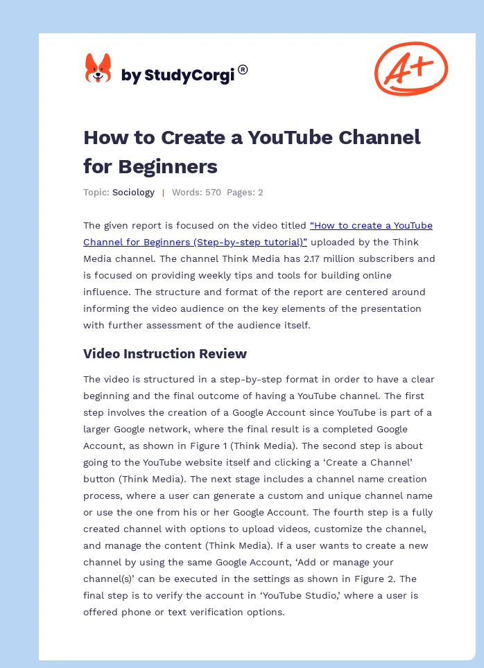 How to Create a YouTube Channel. Page 1