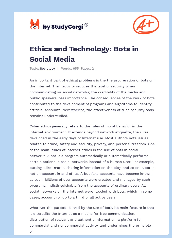 Ethics and Technology: Bots in Social Media. Page 1