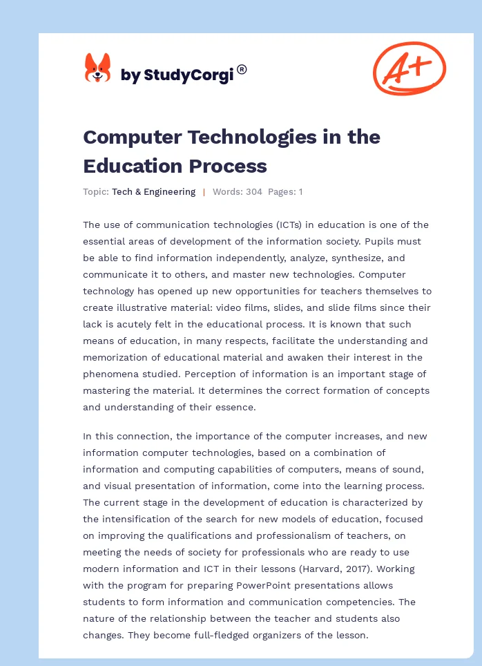 Computer Technologies in the Education Process. Page 1