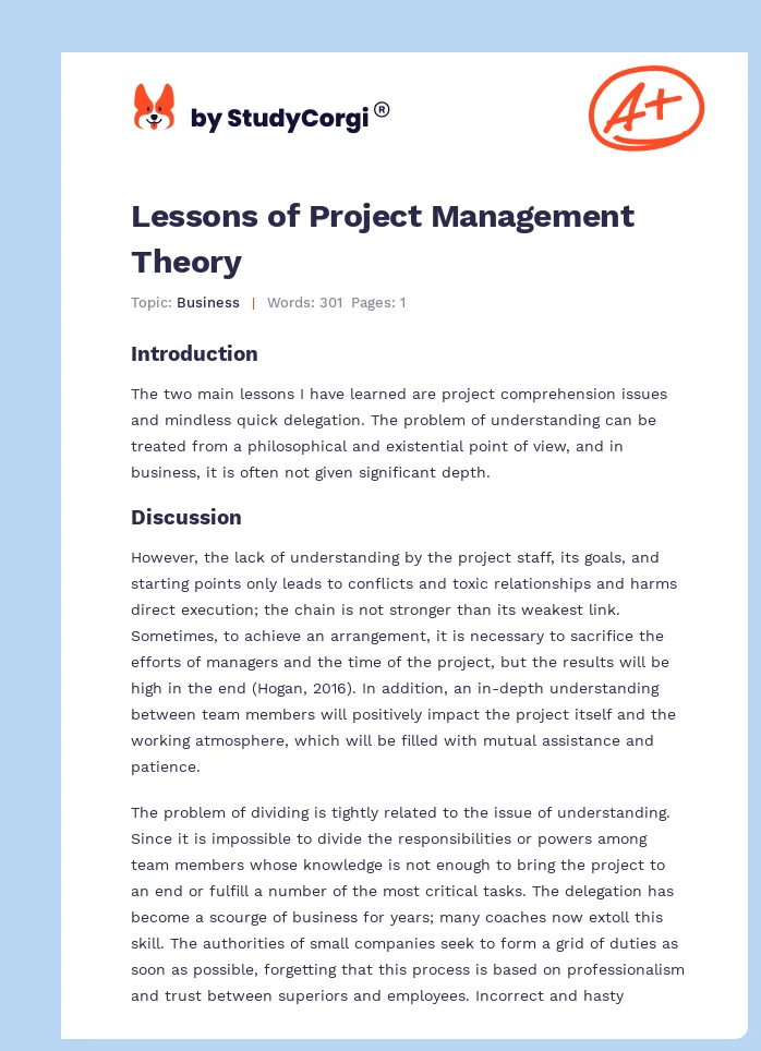 Lessons of Project Management Theory. Page 1