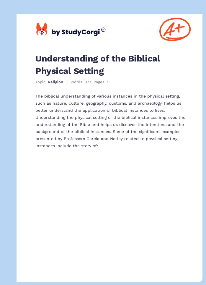 Understanding of the Biblical Physical Setting. Page 1