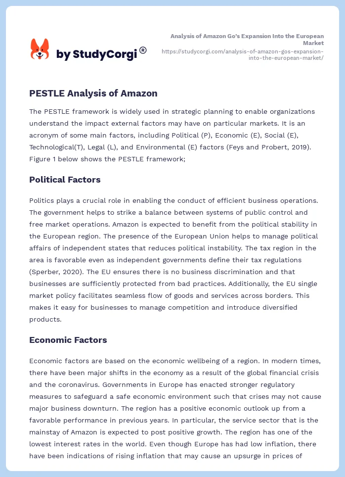 Analysis of Amazon Go’s Expansion Into the European Market. Page 2