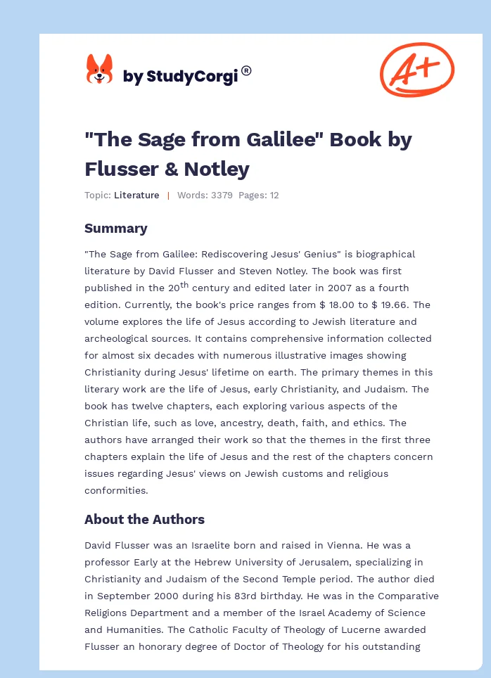 "The Sage from Galilee" Book by Flusser & Notley. Page 1