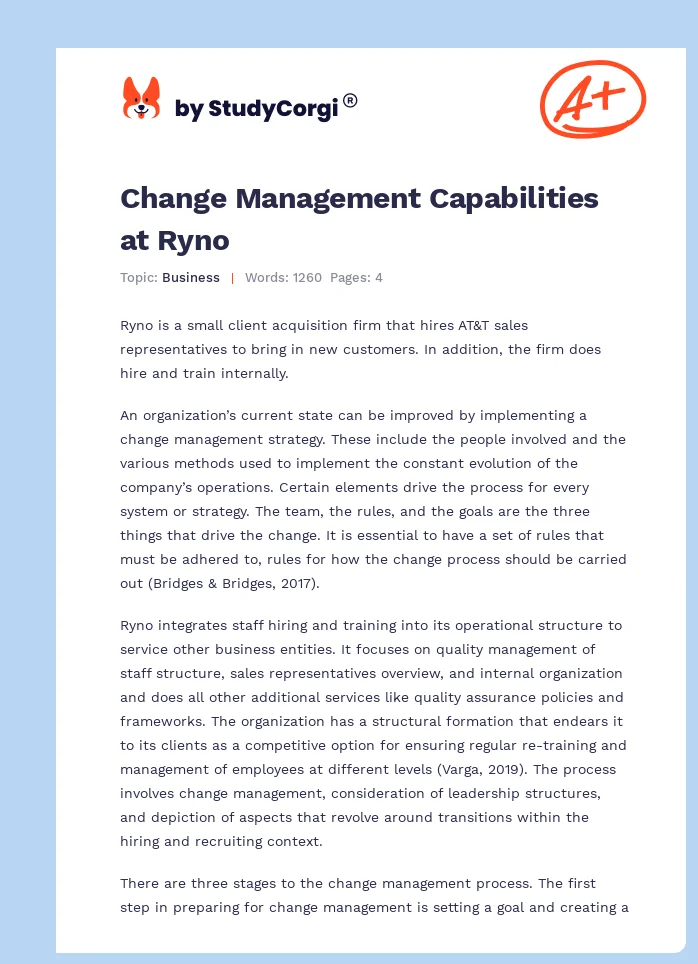Change Management Capabilities at Ryno. Page 1