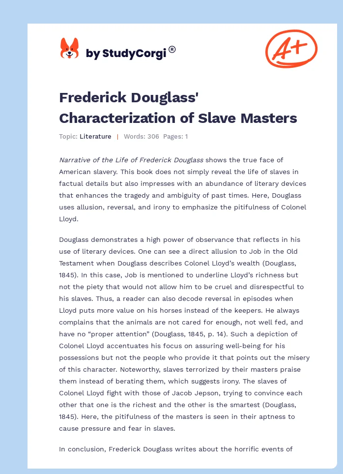Frederick Douglass' Characterization of Slave Masters. Page 1