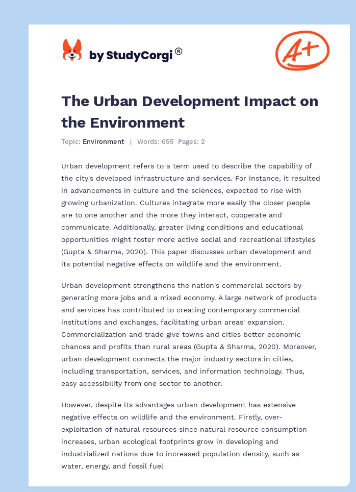 The Urban Development Impact on the Environment. Page 1