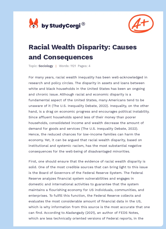 Racial Wealth Disparity: Causes and Consequences. Page 1