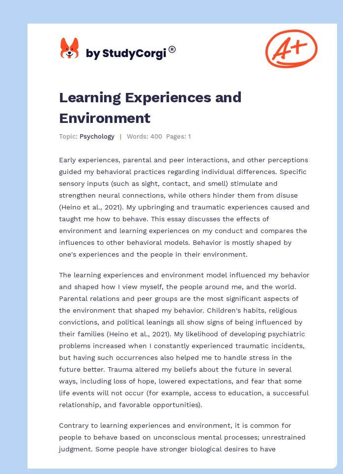 Learning Experiences and Environment. Page 1