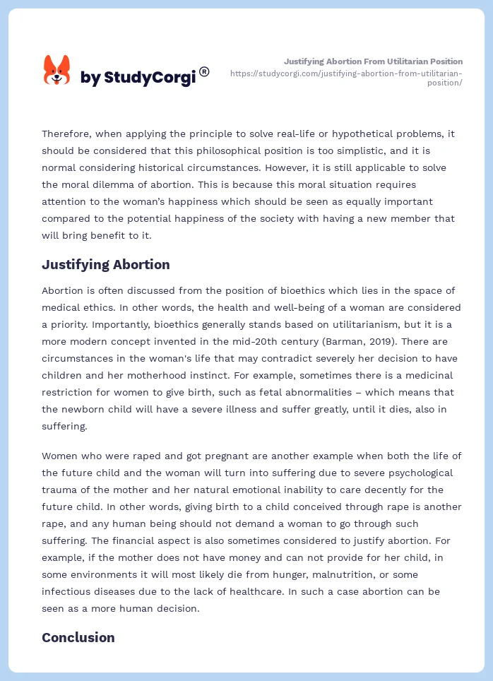 Justifying Abortion From Utilitarian Position. Page 2