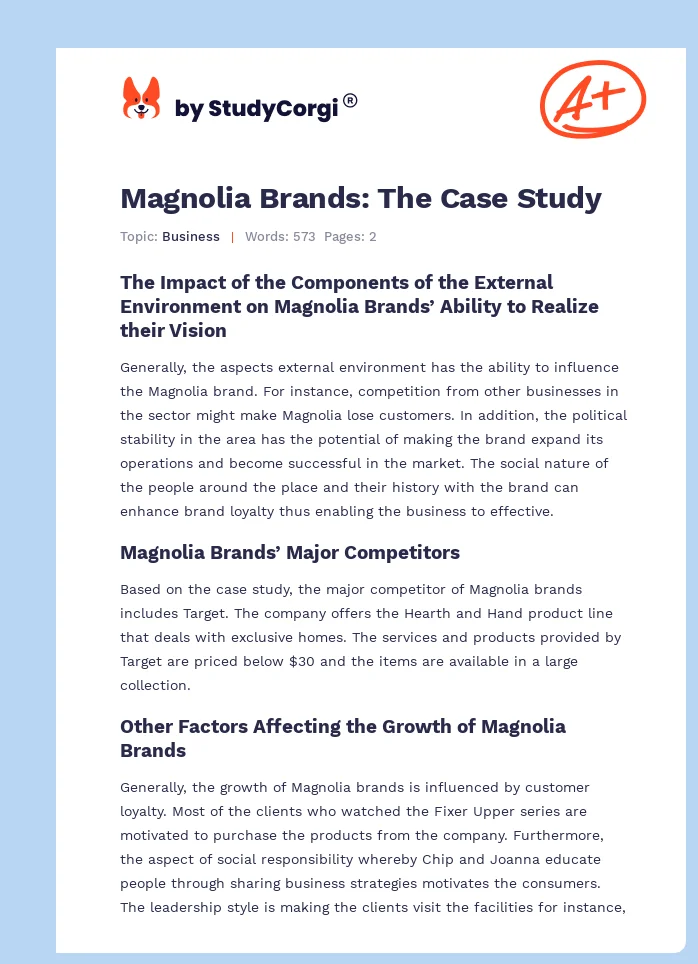 Magnolia Brands: The Case Study. Page 1