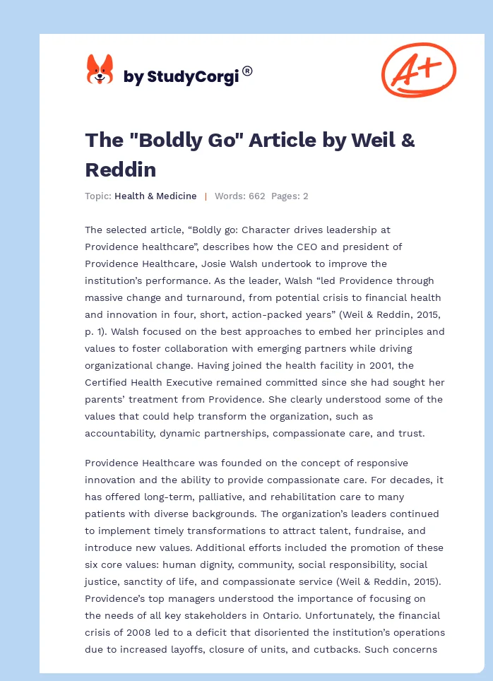 The "Boldly Go" Article by Weil & Reddin. Page 1