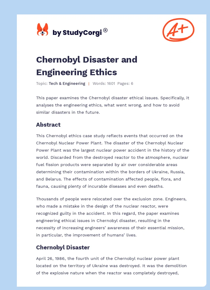 Chernobyl Disaster and Engineering Ethics. Page 1