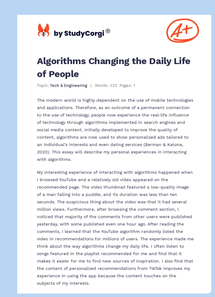 Algorithms Changing the Daily Life of People. Page 1