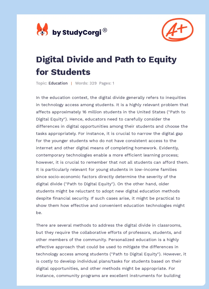 Digital Divide and Path to Equity for Students. Page 1