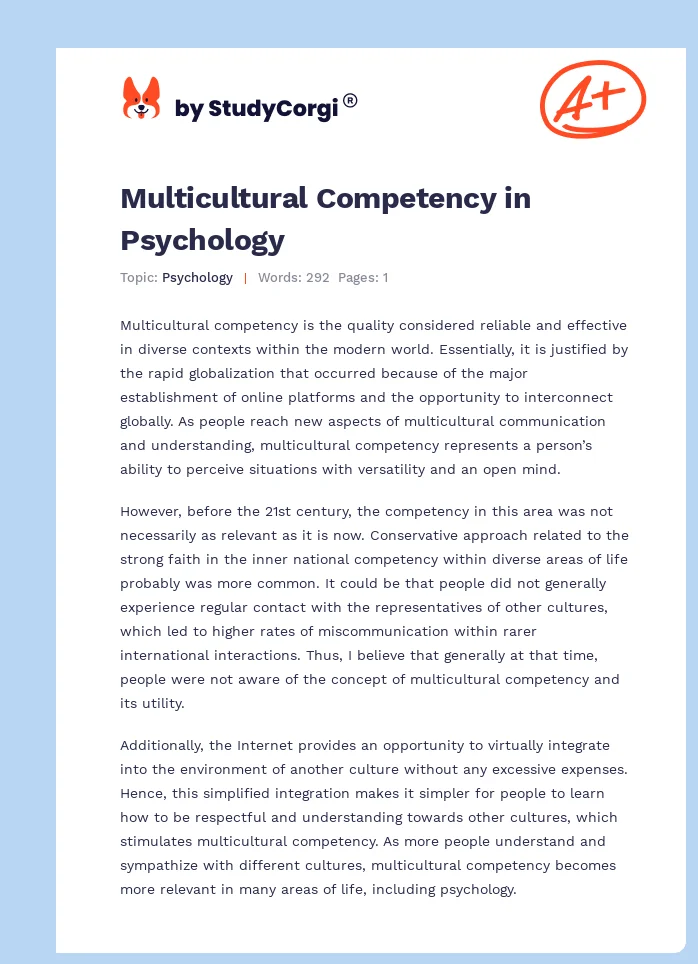 Multicultural Competency in Psychology. Page 1